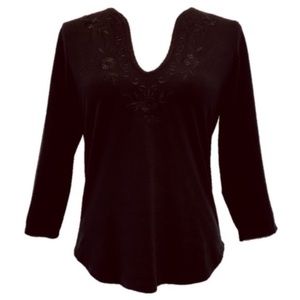 INC Embroidered Stretch Knit 3/4 Sleeve Top Size M